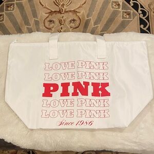 NWT PINK Victoria's Secret White Tote with Red & Pink bag